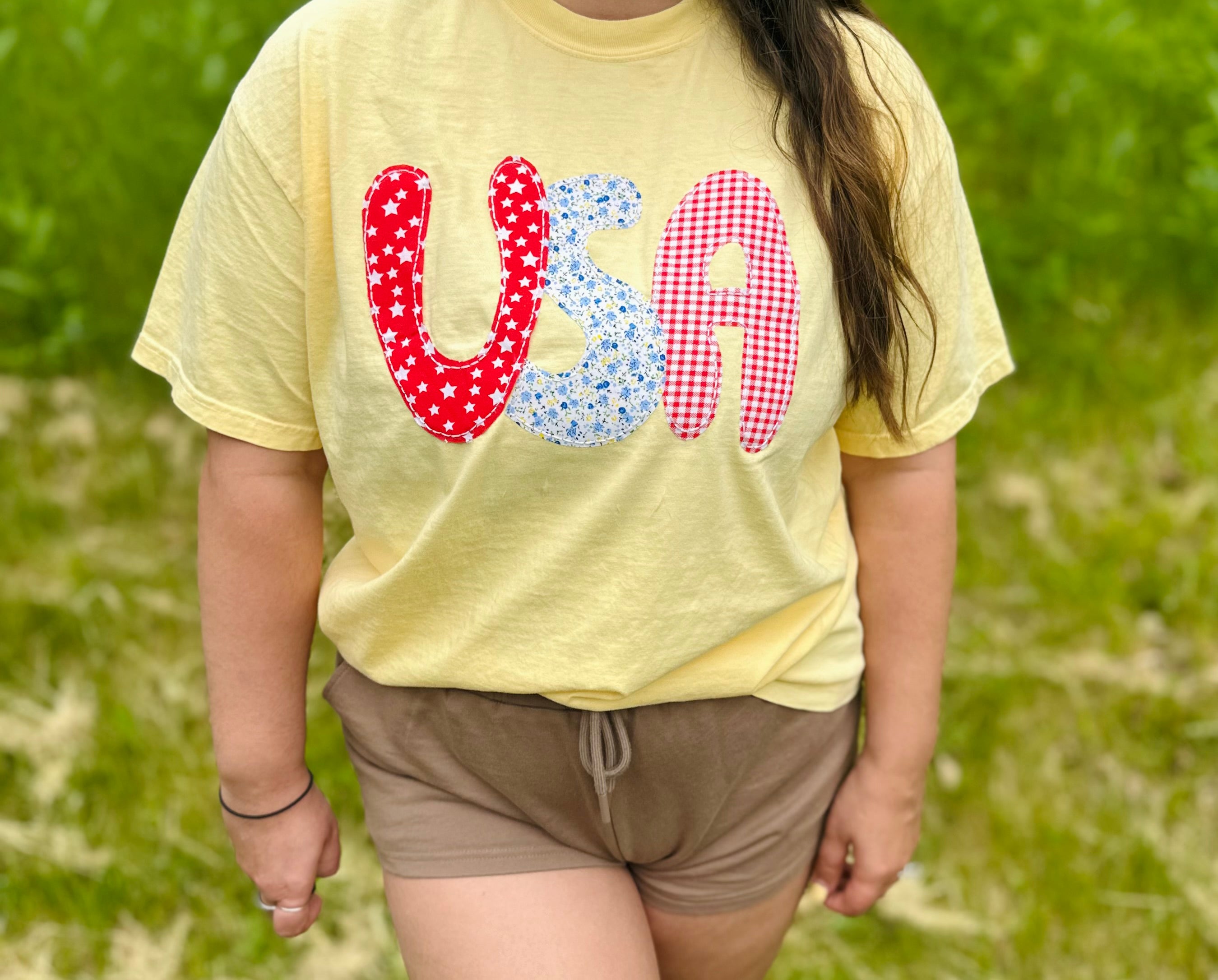 USA Fabric Hand-Embroidered Appliqué Crewneck Sweater or Tee Shirt