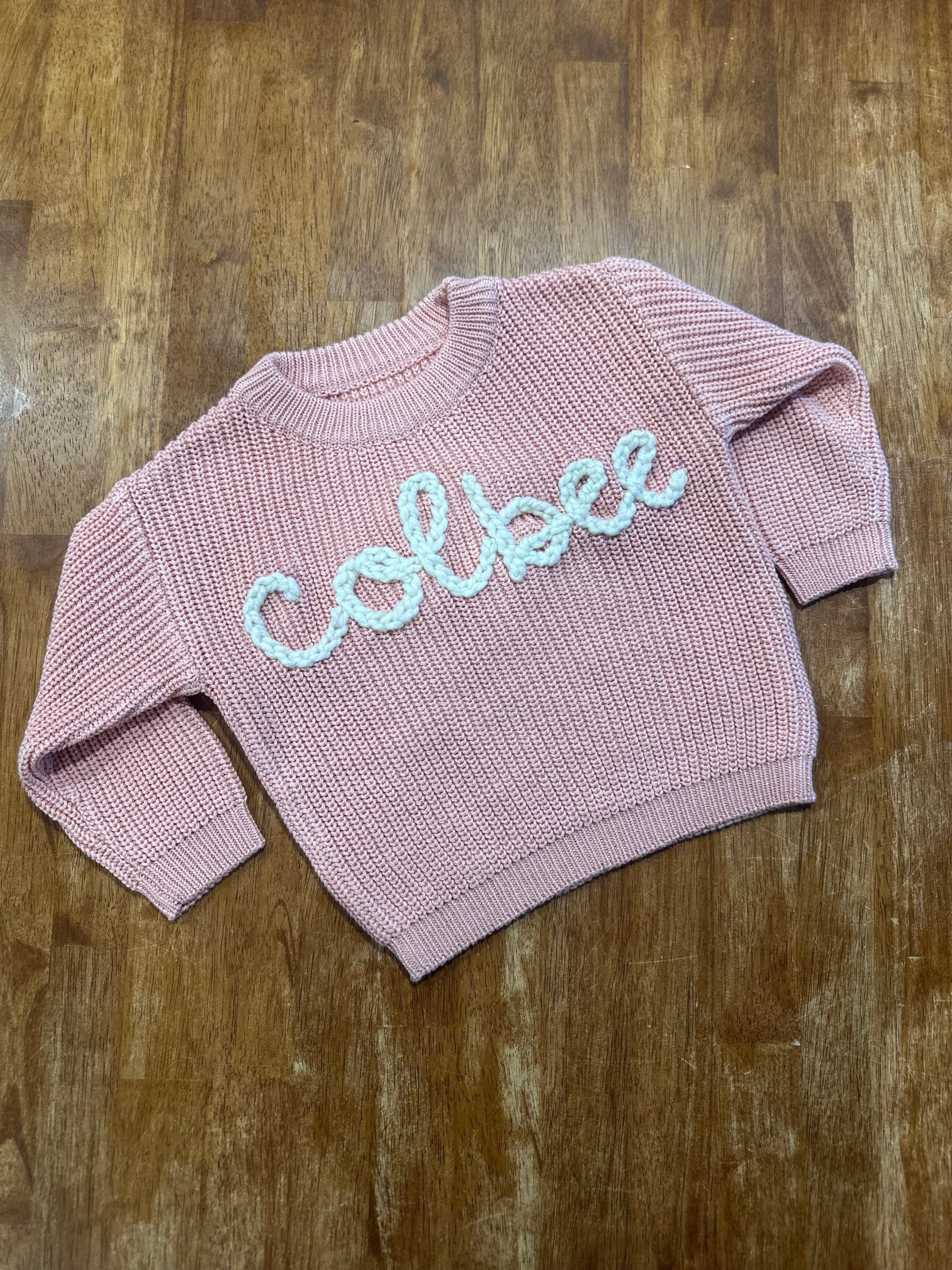 Custom Name + Design Infant & Toddler Oversized Pullover Sweater – Hand-Embroidered Knit Baby Gift
