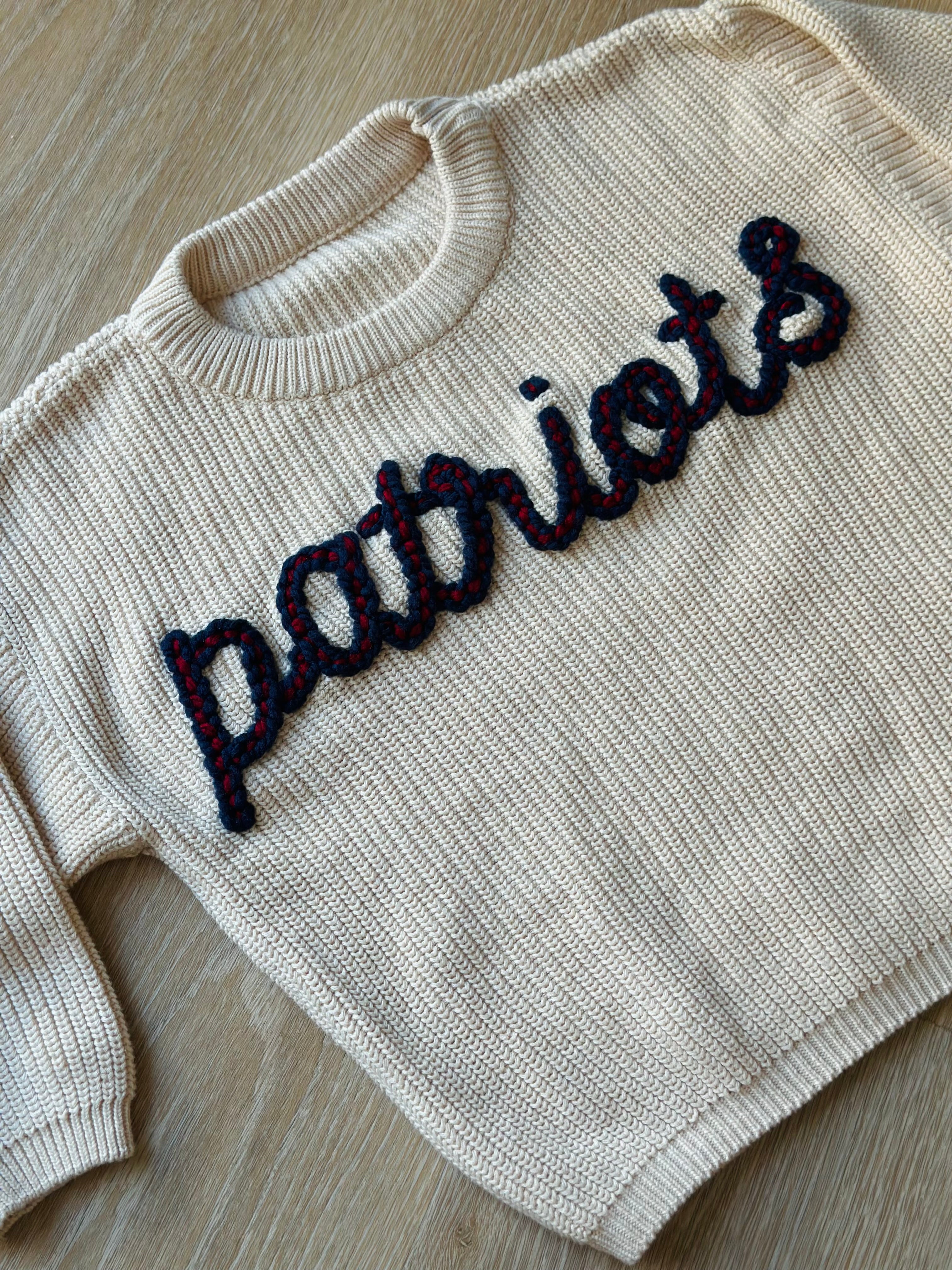 Custom Name + Design Infant & Toddler Oversized Pullover Sweater – Hand-Embroidered Knit Baby Gift