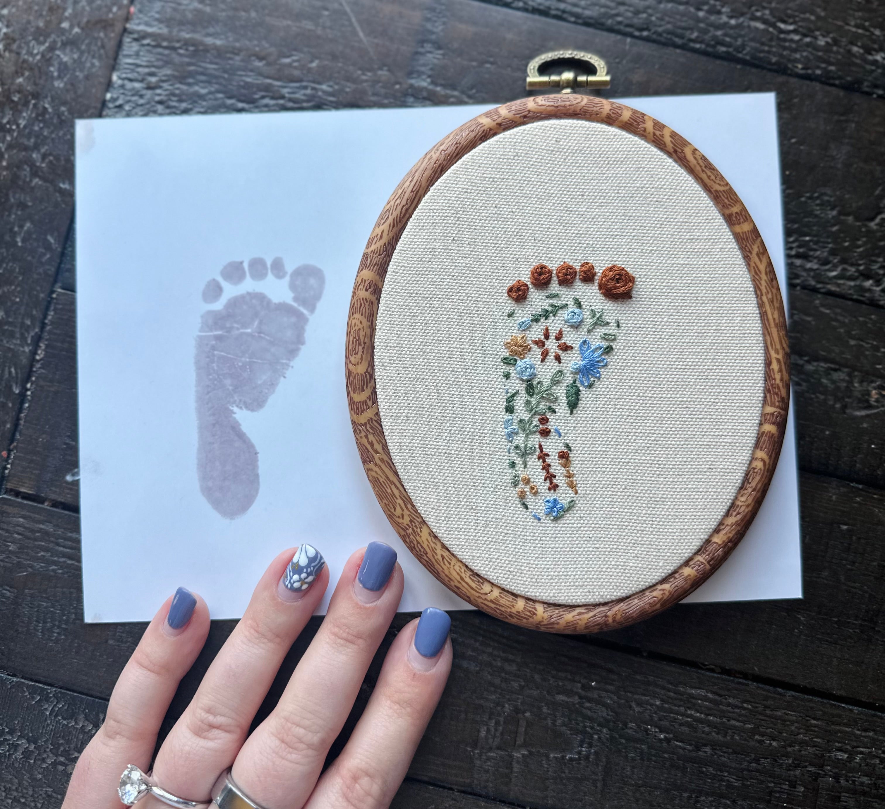 Handprint & Footprint Keepsake Embroidery Pattern: Child Hand/Foot Print Printable Design (PDF Pattern, Digital File)