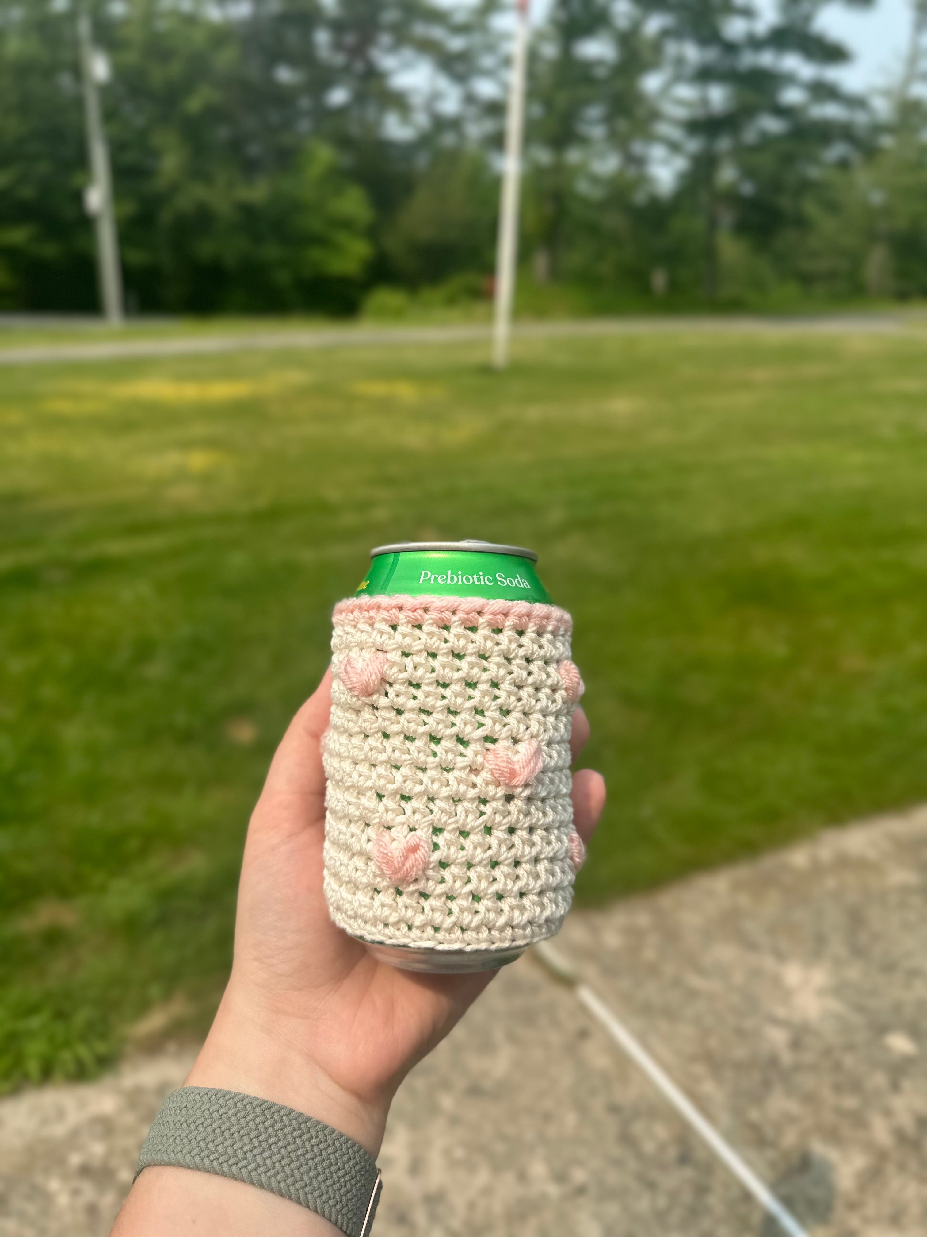 Heart Crochet Can & Cup Sleeves Hand-Embroidered