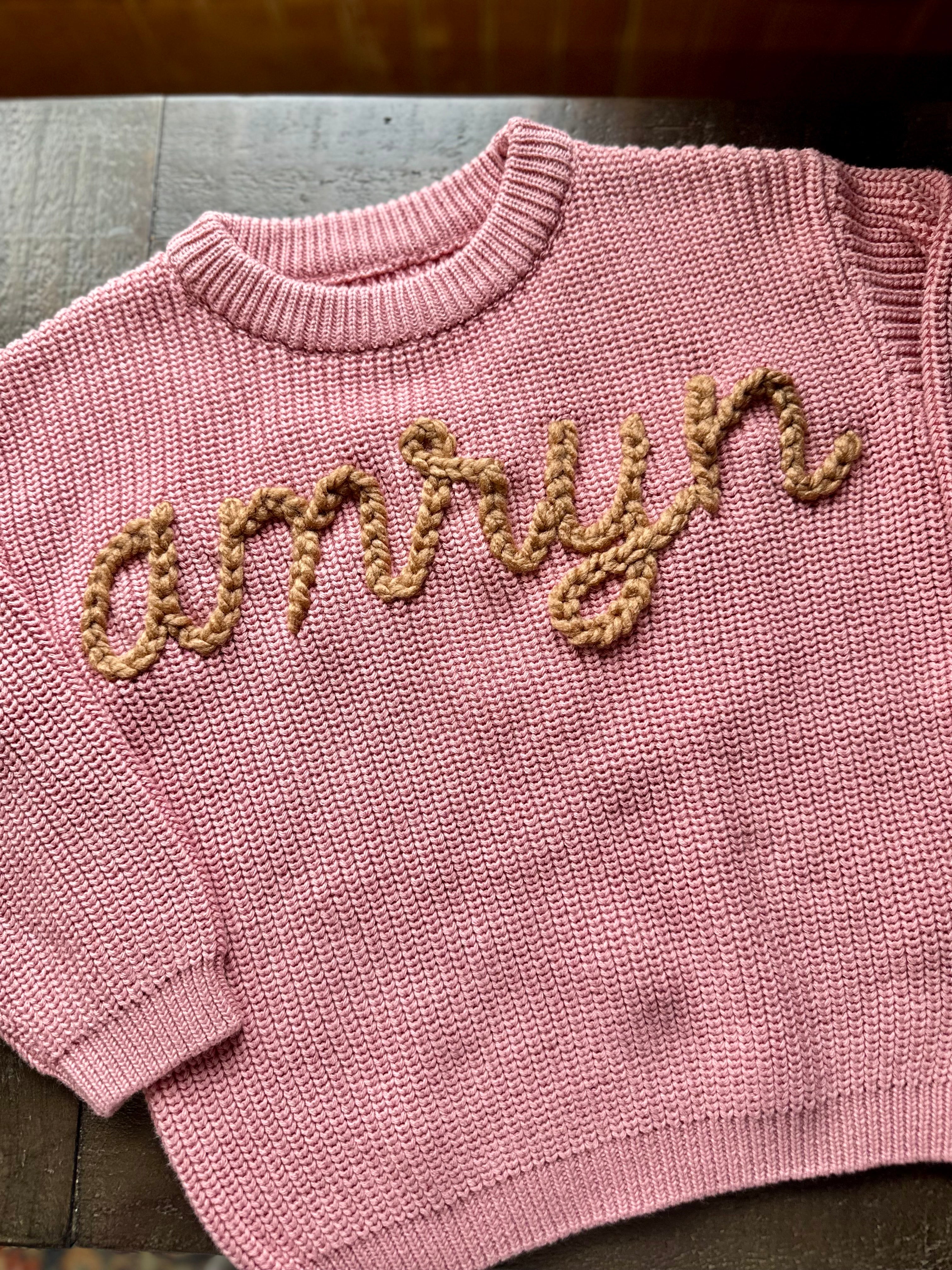 Custom Name + Design Infant & Toddler Oversized Pullover Sweater – Hand-Embroidered Knit Baby Gift