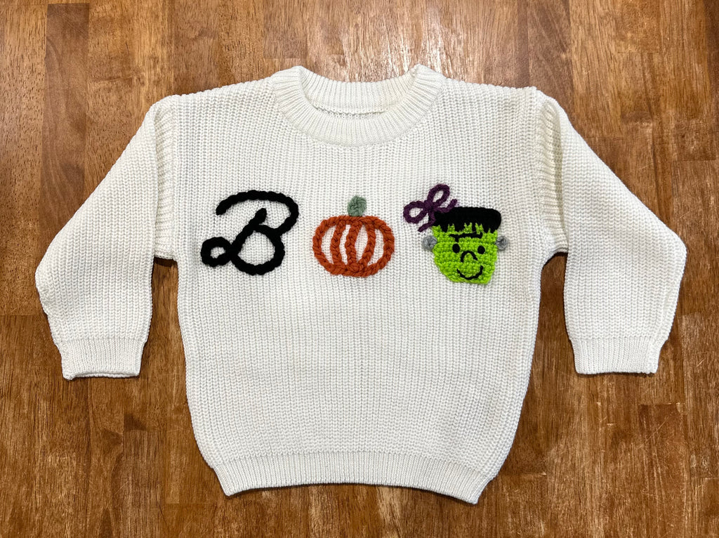 Custom Name + Design Infant & Toddler Oversized Pullover Sweater – Hand-Embroidered Knit Baby Gift