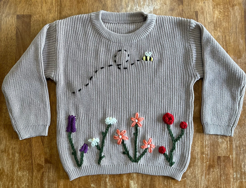 Custom Name + Design Infant & Toddler Oversized Pullover Sweater – Hand-Embroidered Knit Baby Gift