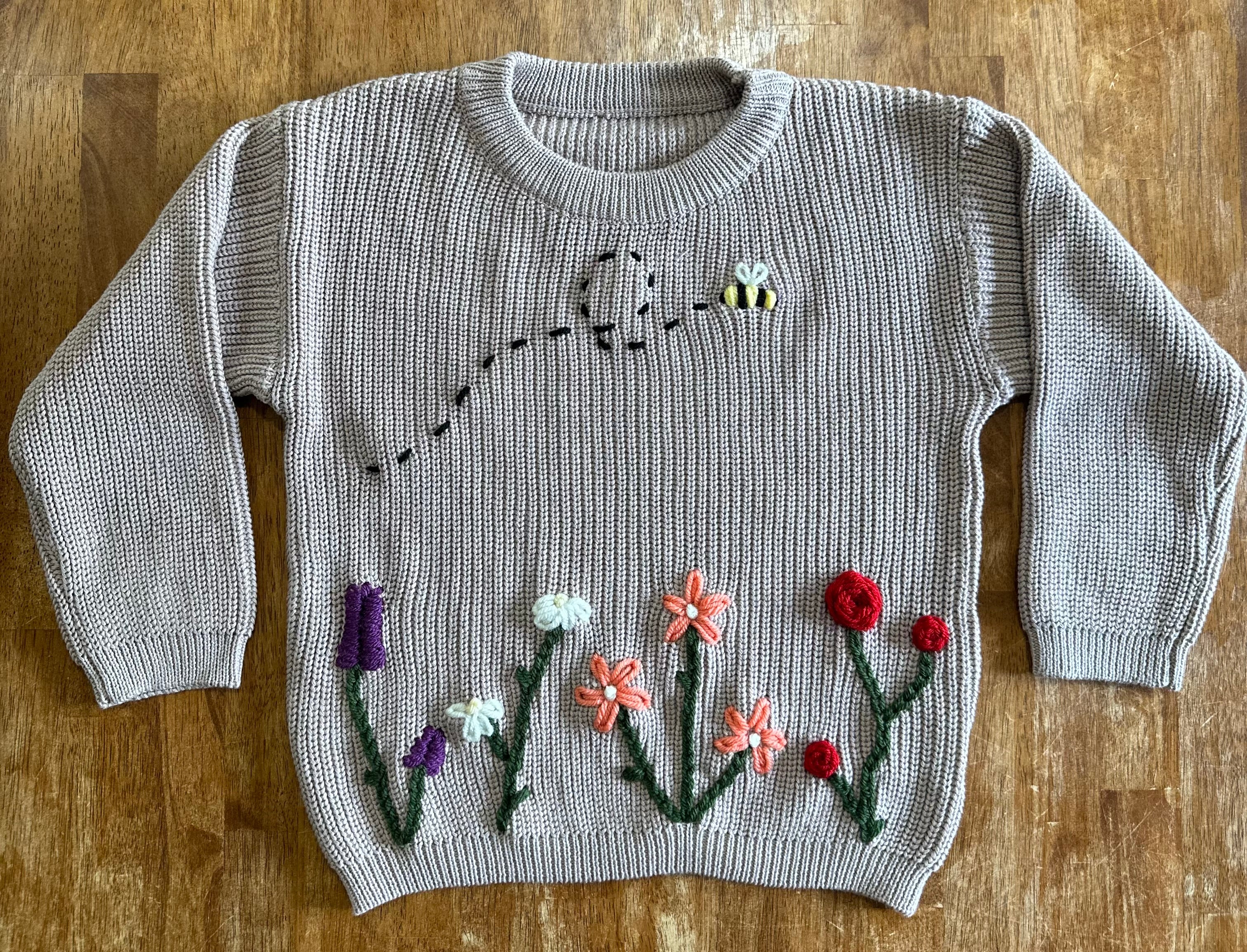 Custom Name + Design Infant & Toddler Oversized Pullover Sweater – Hand-Embroidered Knit Baby Gift