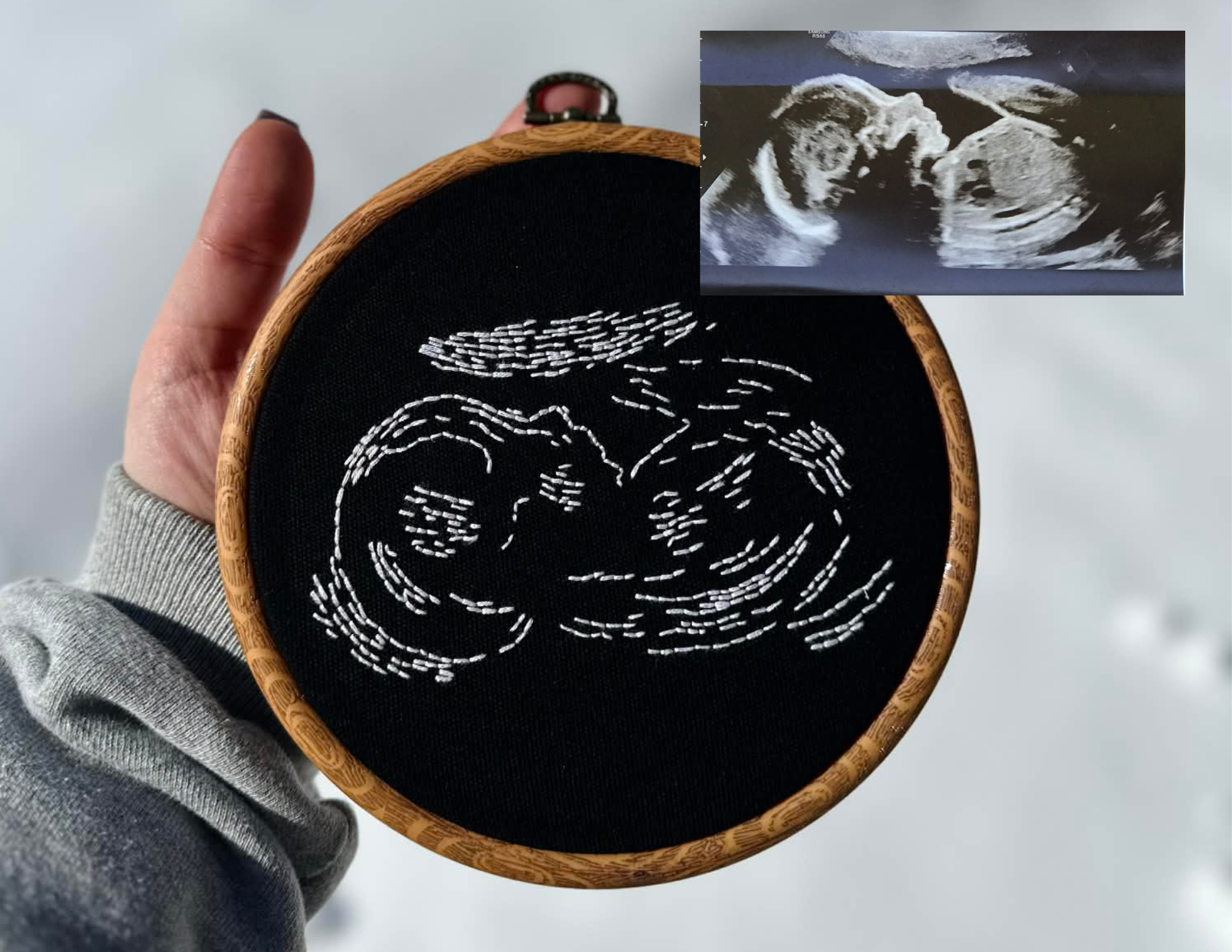 Custom Ultrasound Embroidery Hoop – Hand-Stitched Baby Keepsake, Pregnancy Announcement Gift