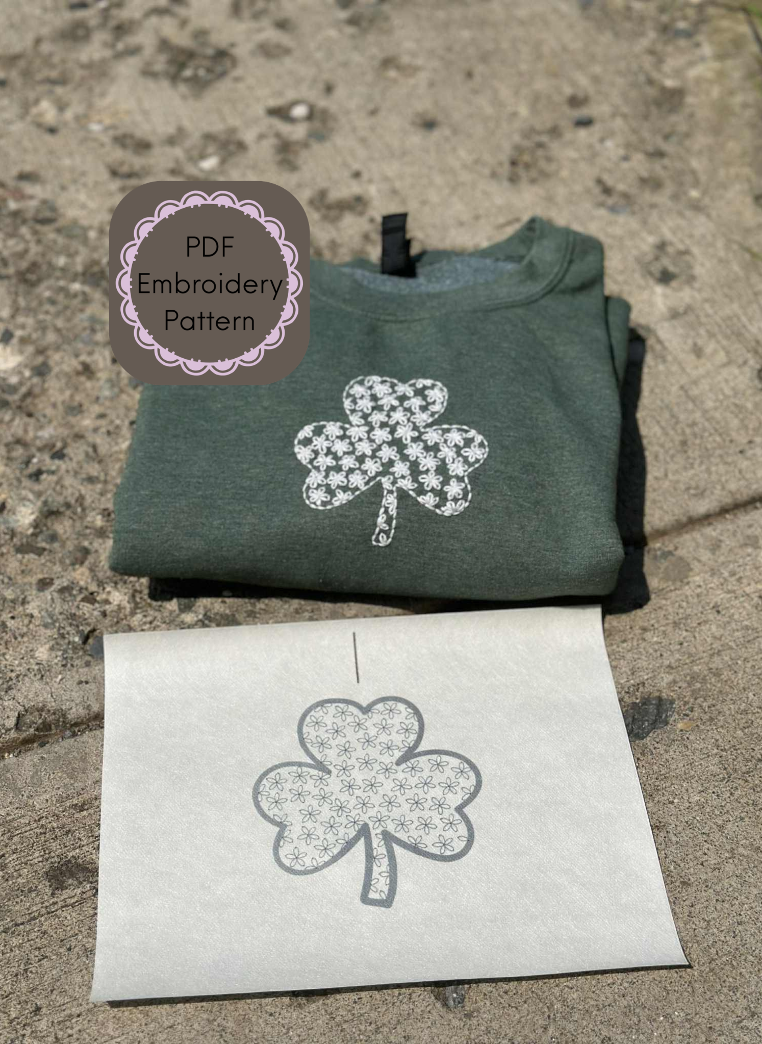 Shamrock Hand Embroidery Pattern: St. Patrick's Day Clover (Digital File, Stick and Stitch Design, PDF)