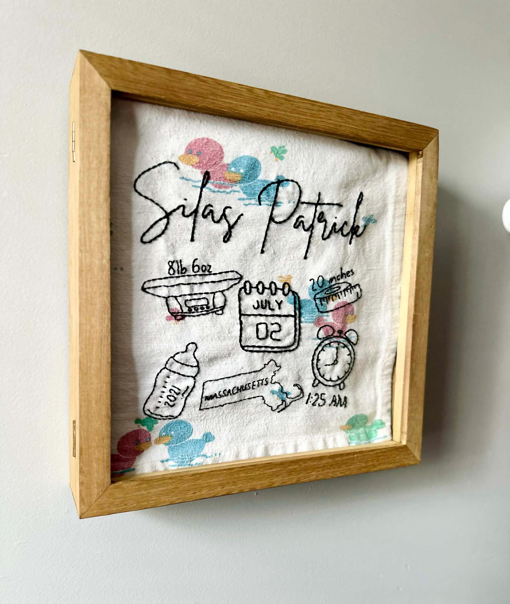 Custom Hand Embroidered Birth Stats Blanket – Baby Keepsake