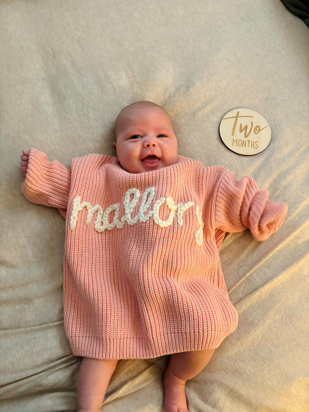 Custom Name + Design Infant & Toddler Oversized Pullover Sweater – Hand-Embroidered Knit Baby Gift