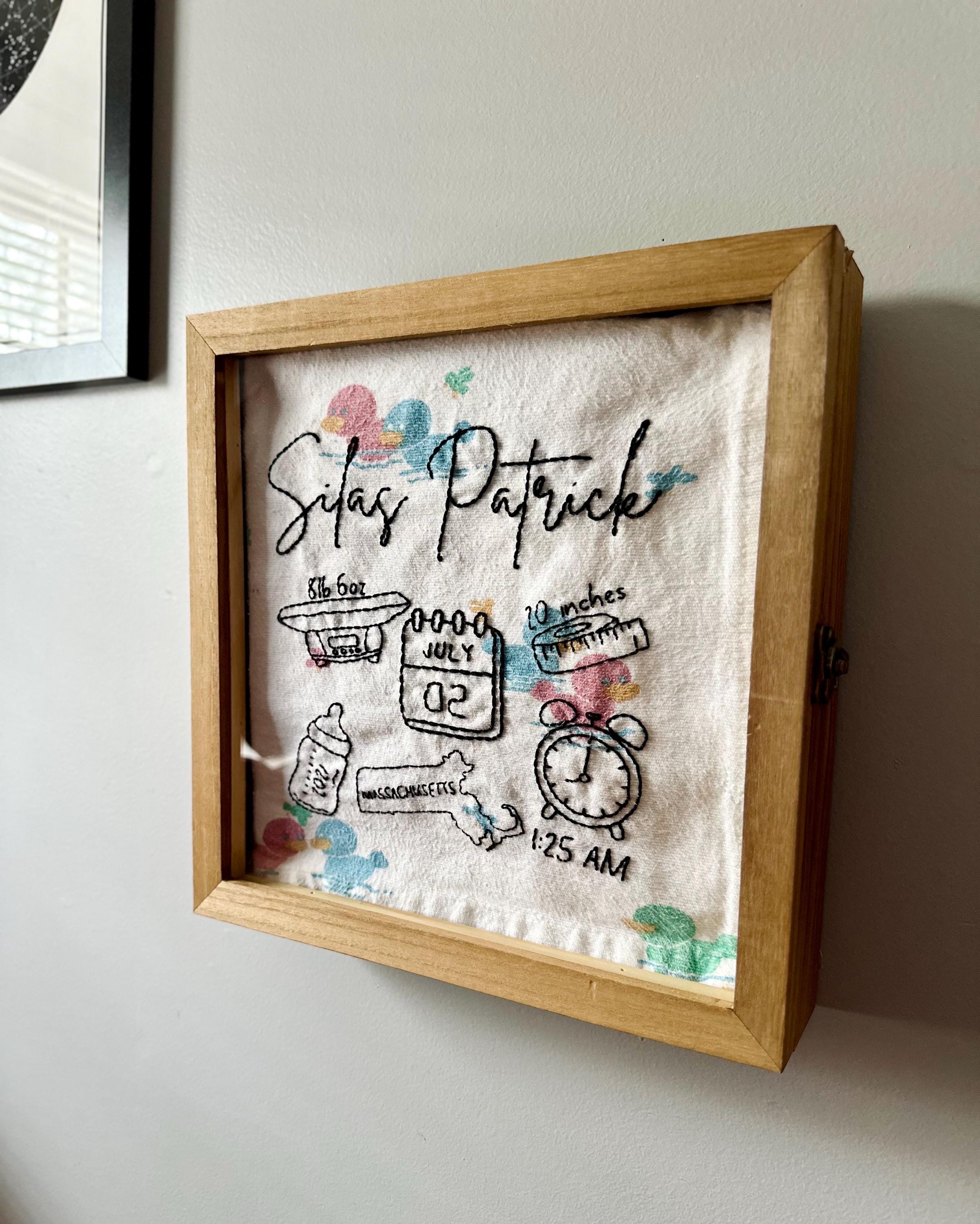 Custom Birth Stats Embroidery Pattern – Baby Keepsake (Digital File, Stick and Stitch Design, PDF)