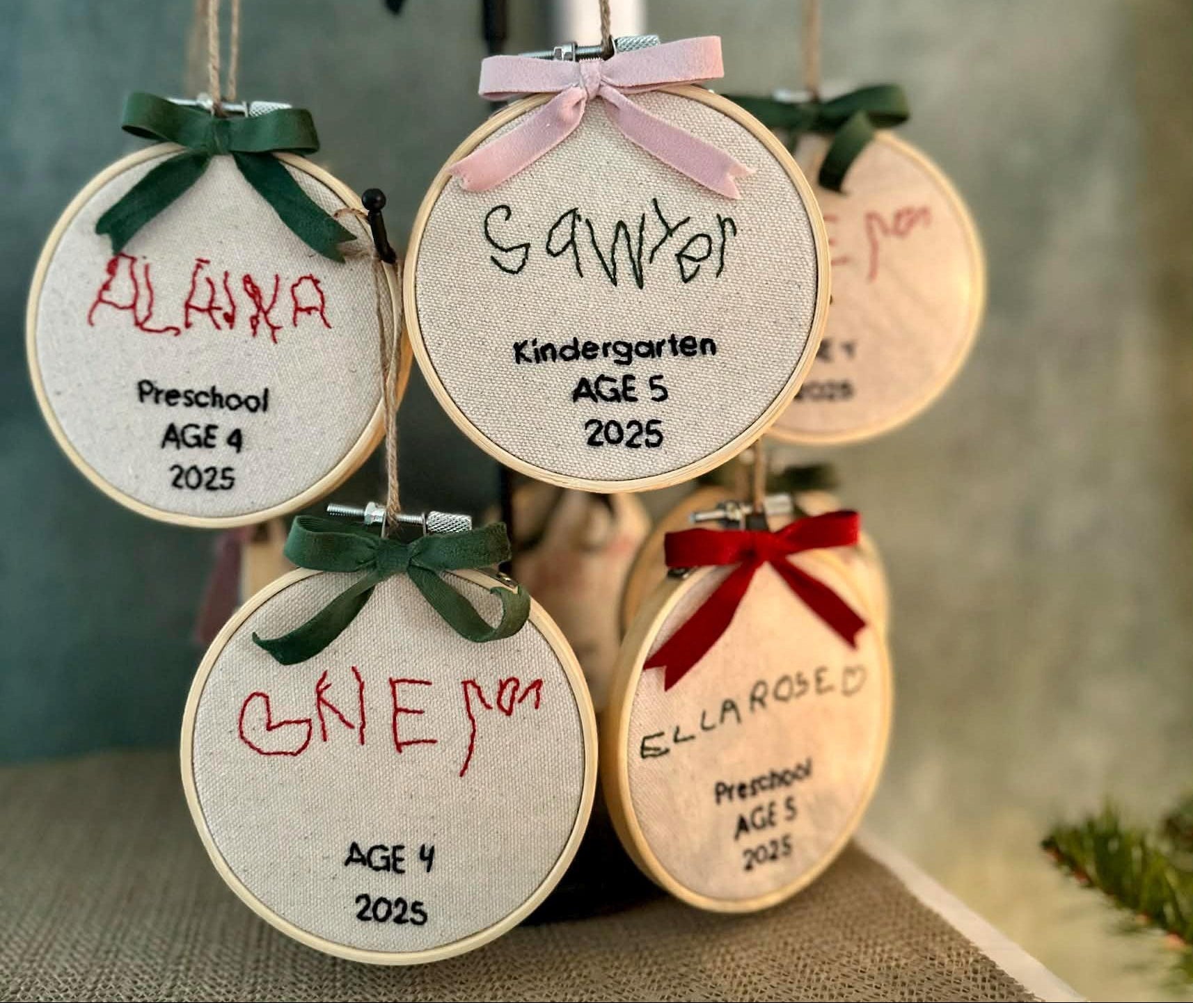 Child Handwriting Keepsake Embroidery Loop Ornament - Personalized Gift - Special Hand Embroidered - Gift for Teacher - Mother's Day Present