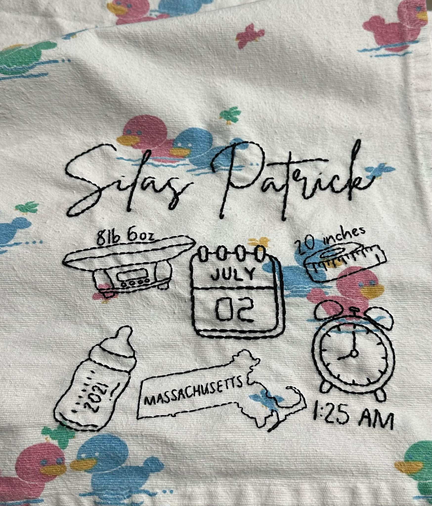 Custom Birth Stats Embroidery Pattern – Baby Keepsake (Digital File, Stick and Stitch Design, PDF)